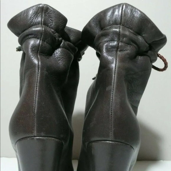 O L'AUTRE CHOSE Brown Leather Platform Heels Pull On Booties 37.5 - Picture 7 of 14